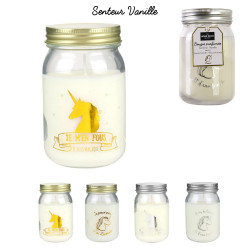 Grossiste bougie Mason jar licorne