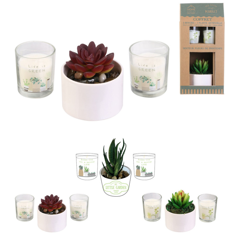 Grossiste bougie x2 et plante artificielle Little Market