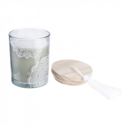 Grossiste bougie parfumée à la fleur de coton en verre blanche avec pompon