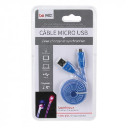 Grossiste et fournisseur. Câble plat lumineux micro USB bleu