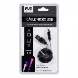 Grossiste et fournisseur. Câble plat lumineux micro USB noir