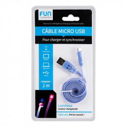 Grossiste et fournisseur. Câble plat lumineux micro USB bleu