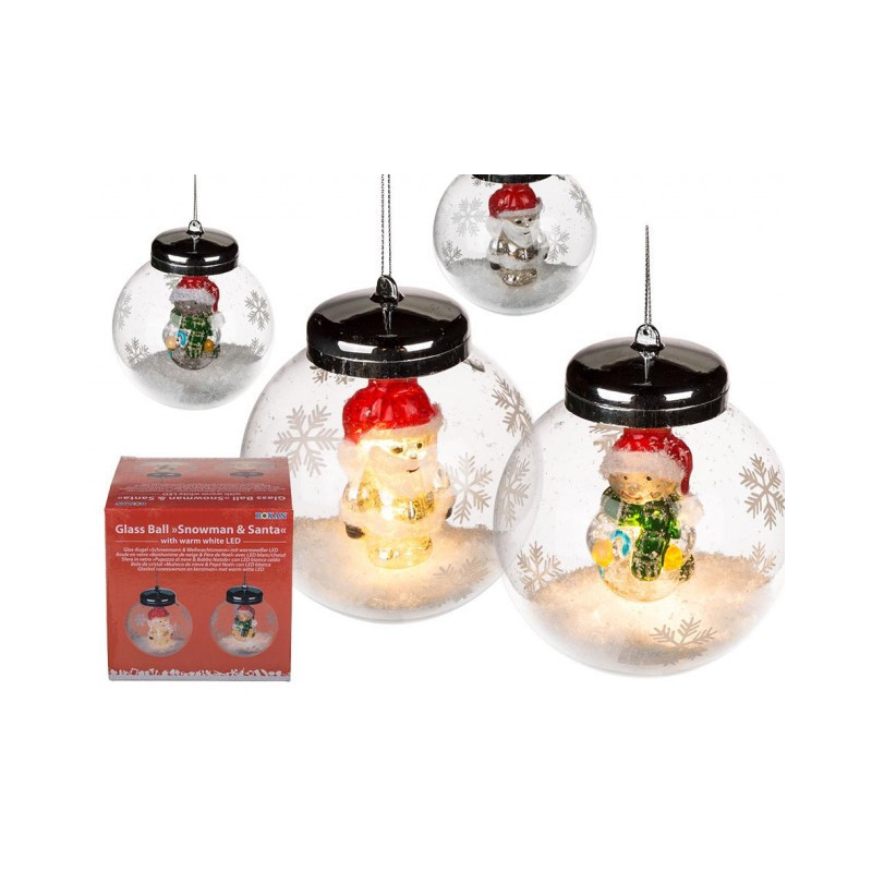 Grossiste Boule En Verre à Suspendre Avec Décor Led Père Noël Et Bonhomme De Neige Tradaka