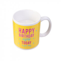 Grossiste bougie mug spécial anniversaire jaune