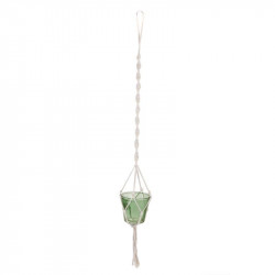 Pot suspendu en verre et macrame vert