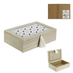 Grossiste boite de rangement en bois avec pompon 24x16x7cm