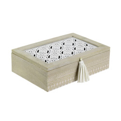 Grossiste boite de rangement en bois avec pompon 24x16x7cm