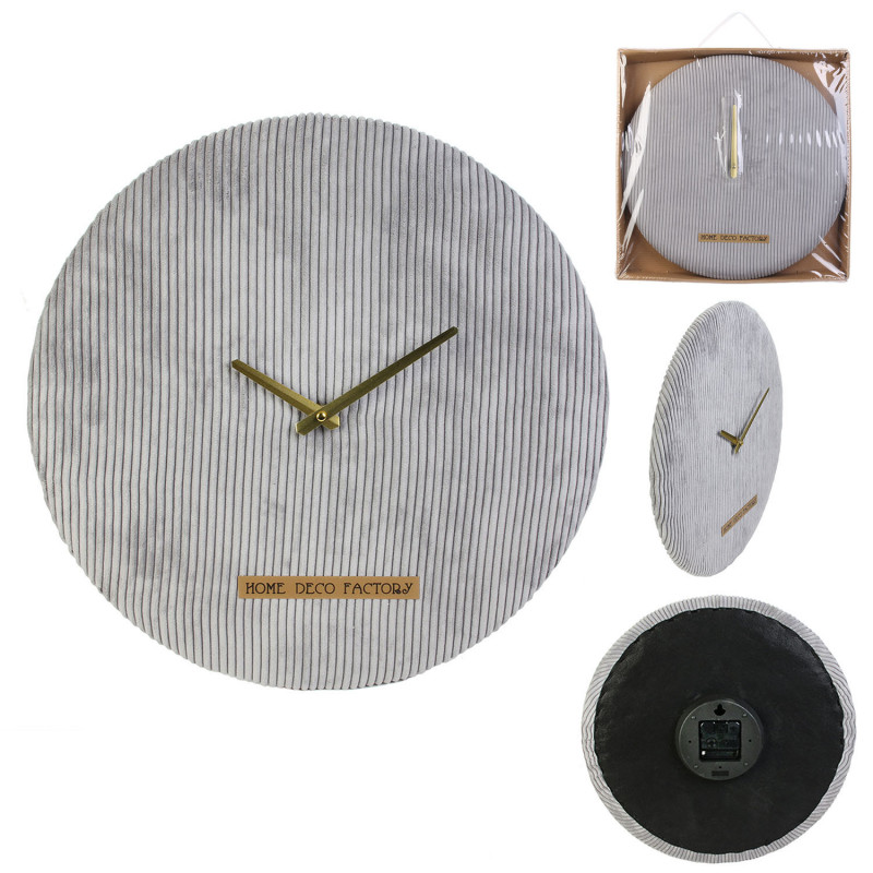 Grossiste horloge velours cotelé gris 40cm