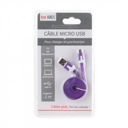 Grossiste et fournisseur. Câble plat micro USB pour charger et synchroniser violet