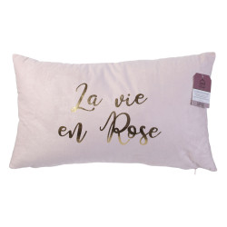 Grossiste coussin suédine avec message 30x50cm rose