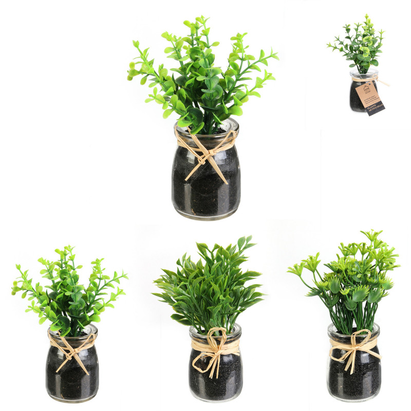 Grossiste plante artificielle dans un pot en verre rafia 12cm