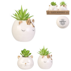 Grossiste plante artificielle chat et licorne ceramique