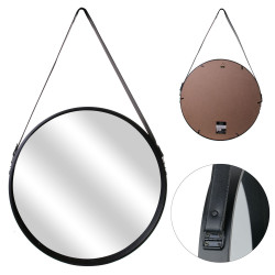 Grossiste miroir rond avec anse pu noir 50cm