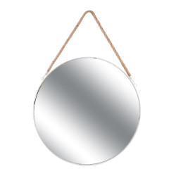 Grossiste miroir rond blanc en jonc avec anse 50cm