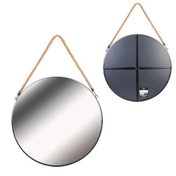 Grossiste miroir rond noir anse jonc 50cm