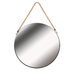 Grossiste miroir rond noir en  jonc avec anse 50cm