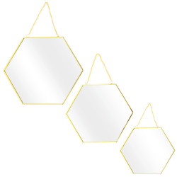 Grossiste miroir hexagonal x3 tailles avec finition en or