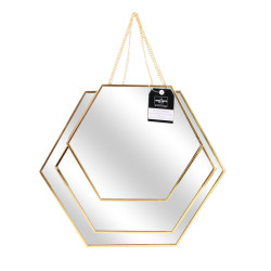 Grossiste miroir hexagonal x3 tailles avec finition en or