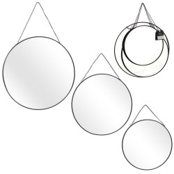 Grossiste miroir rond x3 tailles avec chaînette et finition noire