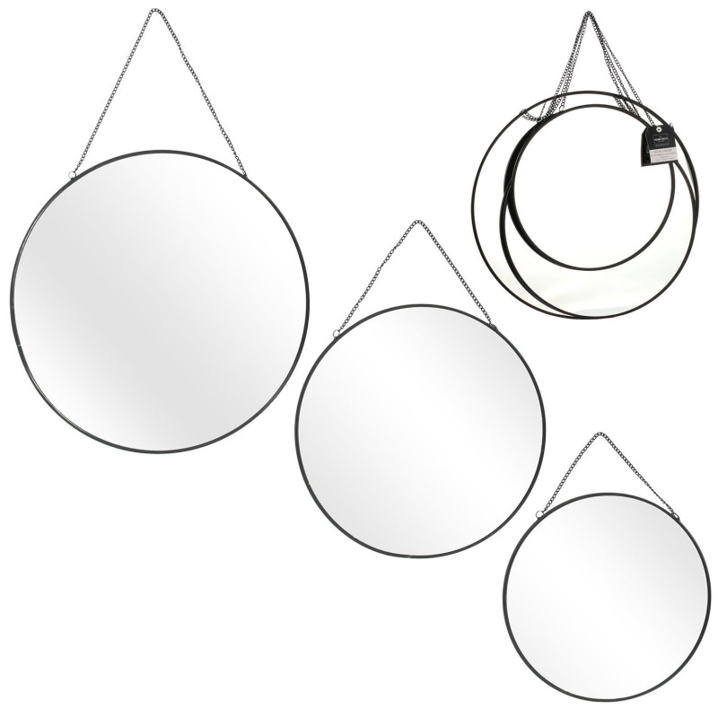 Grossiste miroir rond chainette x3 tailles finition noire