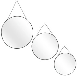 Grossiste miroir rond x3 tailles avec chaînette et finition noire