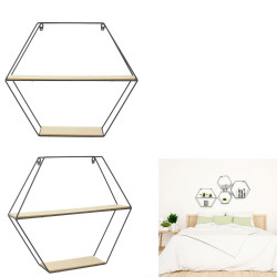 Grossiste étagère en bois et métal de forme hexagonale 46x10x40cm
