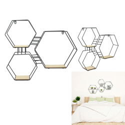 Grossiste étagère 3 en 1 en bois et en métal de forme hexagonal 48x10x55cm