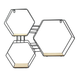 Grossiste étagère 3 en 1 bois et métal hexagonale