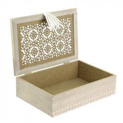 Grossiste boite de rangement en bois avec pompon 24x16x7cm ouverte