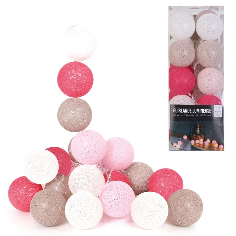 Grossiste guirlande aux boules roses et dorées 20 LED - 3m45