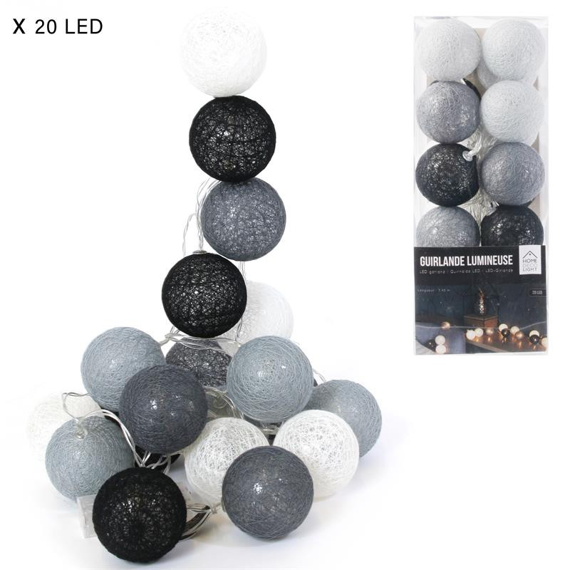 Grossiste guirlande lumineuse blanche, grise et noire 20 LED - 3m45