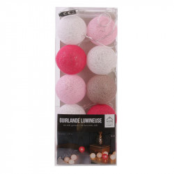 Grossiste guirlande aux boules rose, blanches et fuschia 10 LED - 1m75