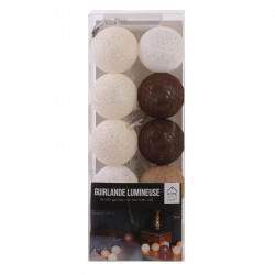 Grossiste guirlande aux boules blanches, ivoire, marron foncé et marron clair 10 LED - 1m75