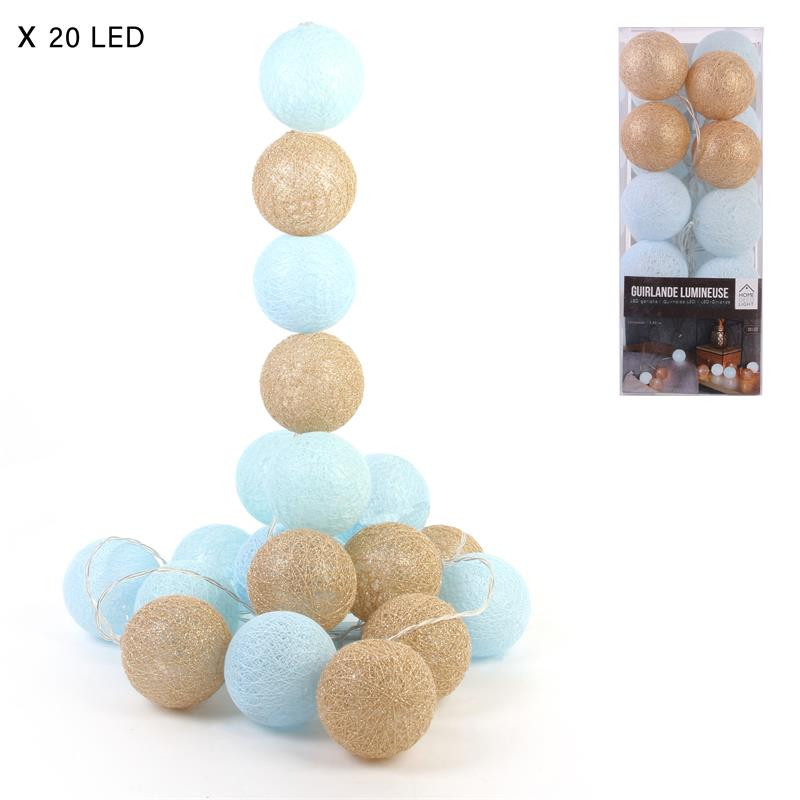 Grossiste guirlande aux boules bleues et dorées 20 LED - 3m45