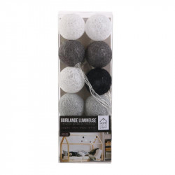 Grossiste guirlande 10 LED aux boules grises, noires et blanches - 4x192cm