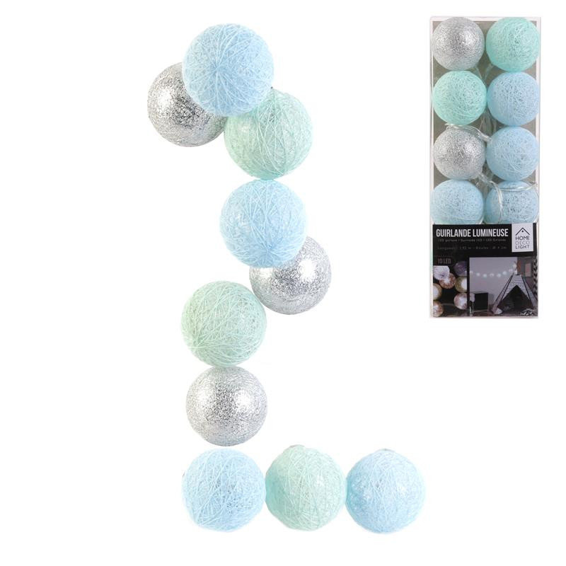 Grossiste guirlande aux boules 10 LED bleues, argentées et vertes - 4x192cm