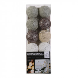 Grossiste guirlande 10 LED aux boules vertes, blanches, taupes et marron - 4x192cm