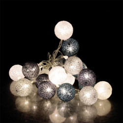 Grossiste guirlande 20 LED aux boules gris clair, gris foncé, blanches et vertes - 4x372cm