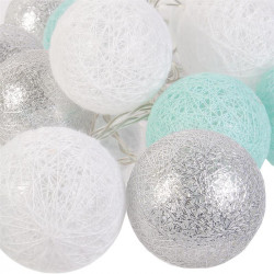 Grossiste guirlande 20 LED aux boules blanches, vertes et argentées - 4x372cm