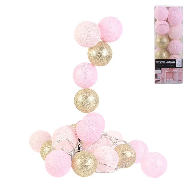 Grossiste guirlande 20 LED aux boules rose et dorées - 4x372cm