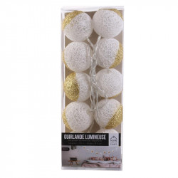 Grossiste guirlande 10 LED aux boules blanches et dorées - 6x192cm