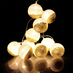 Grossiste guirlande 10 LED aux boules blanches et dorées - 6x192cm