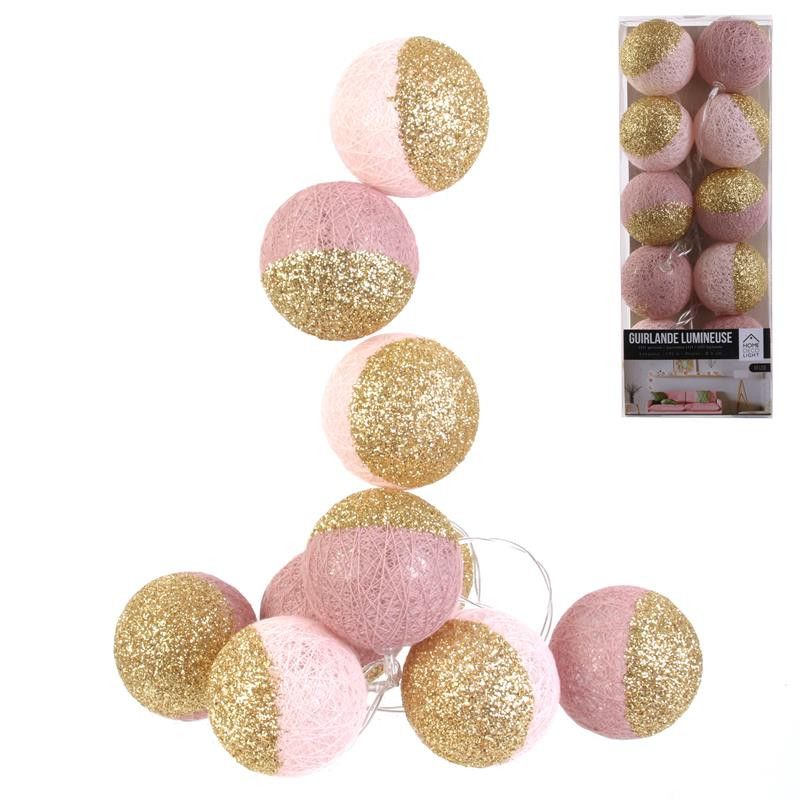 Grossiste guirlande 10 LED aux boules rose et dorées - 6x192cm