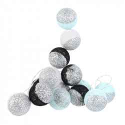 Grossiste guirlande 16 LED aux boules noires, blanches et vertes pailletées - 6x300cm