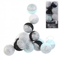 Grossiste guirlande 16 LED aux boules noires, blanches et vertes pailletées - 6x300cm