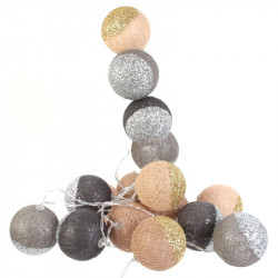 Grossiste guirlande 16 LED aux boules marron et grises pailletées - 6x300cm