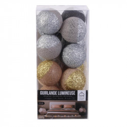 Grossiste guirlande 16 LED aux boules marron et grises pailletées - 6x300cm