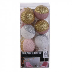 Grossiste guirlande 16 LED aux boules rose et blanches pailletées - 6x300cm