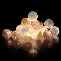 Grossiste guirlande 16 LED aux boules rose et blanches pailletées - 6x300cm