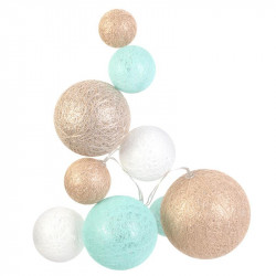 Grossiste guirlande 10 LED aux boules multi-taille bleues, blanches et beiges - 100cm